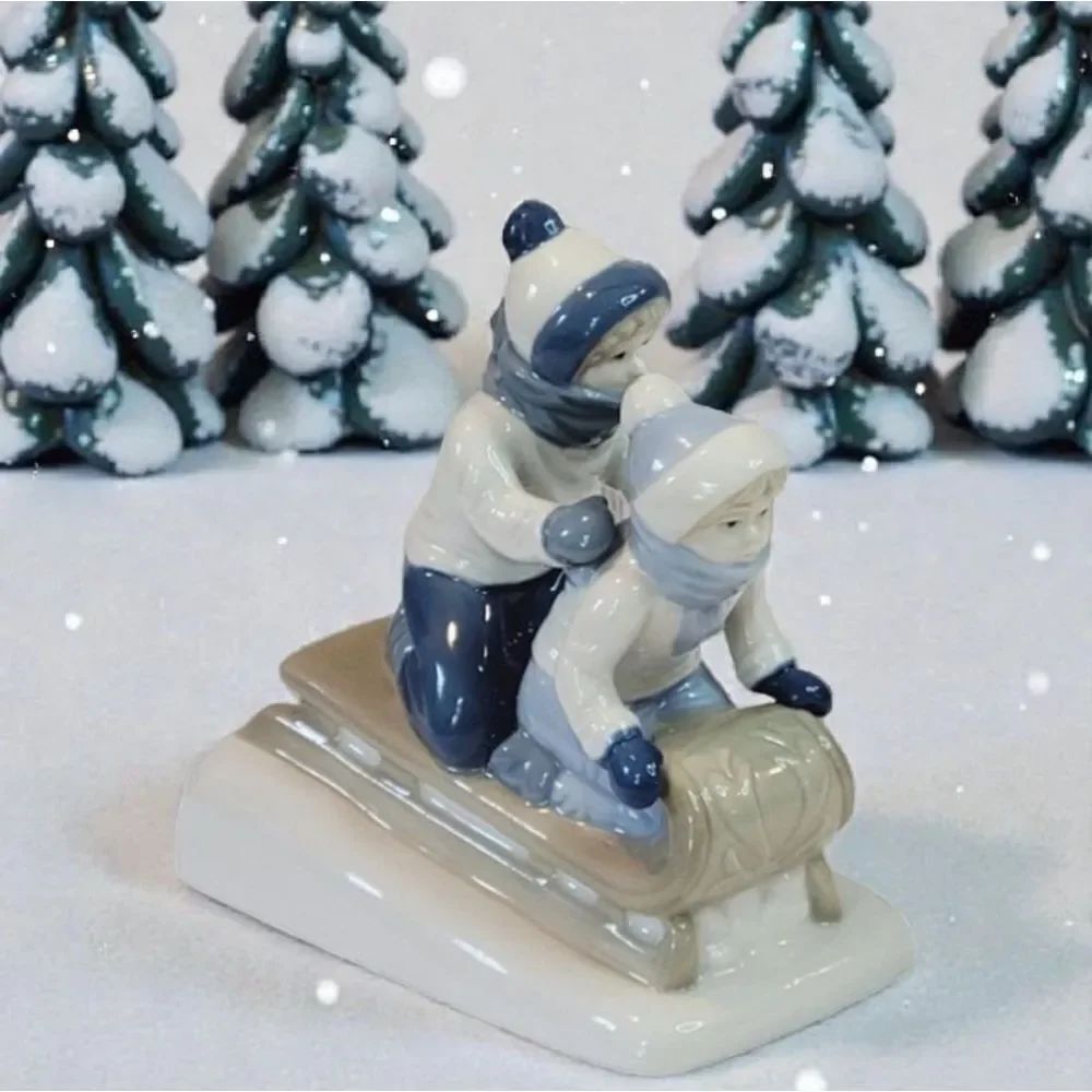 Paul Sebastian Vintage Children On Sled Ride Fine Porcelain Figurine